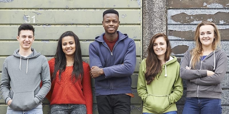 Gang Of Teenagers Hanging Out In Urban Environment